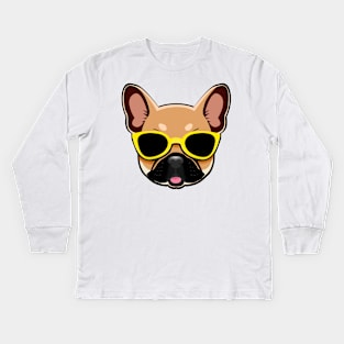 Brown Frenchie Dog in Yellow Shades French Bulldog Kids Long Sleeve T-Shirt